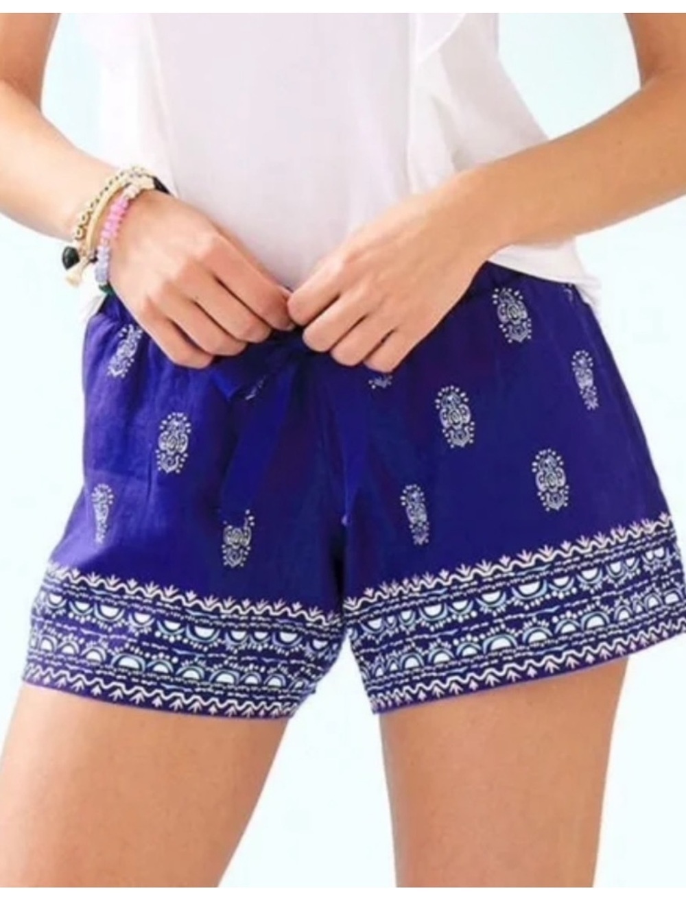 Lilly Pulitzer Arey Linen Shorts Lapis Lazuli Lovely Lanterns print